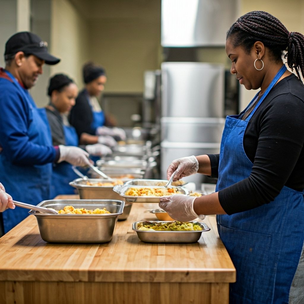 Volunteers serving meals to community members
